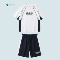 Set Olahraga Pria 2 Potong Cepat Kering Ukuran Besar Kaos Grafis Celana Pendek Bahan Rajut Bernapas Streetwear Logo Kustom OEM