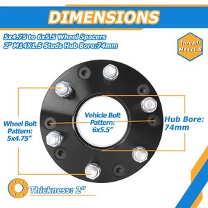 Adaptateurs et entretoises de roues en alliage d'aluminium 2 "5x4.75 à 6x5.5 S10 Blazer Camaro Corvette Eldorado XLR Firebird Pontiac GTO <span class=keywords><strong>Sonoma</strong></span> - Product Image 2