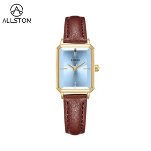 Livraison rapide, montre à <span class=keywords><strong>quartz</strong></span> en cuir de luxe, style minimaliste, petite montre carrée dorée rétro, bracelet en cuir, logo personnalisé, mode féminine - Product Image 2