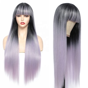 KEMY HAIR Perruques en fibre synthétique de qualité supérieure de 29 pouces, perruque grise et <span class=keywords><strong>rose</strong></span>, résistante à la chaleur, fabriquée à la machine. - Product Image 2