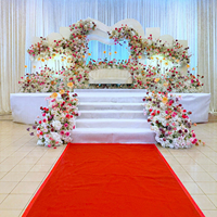 Fondo de Escenario en Forma de T de 200x40cm con Rosas de Seda en Verde Bosque y Dorado Champán, Decoración de Boda, Camino de Flores de Seda