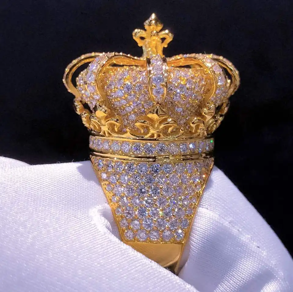 Top quality custom jewelry men's luxury 925 Silver VVS moissanite diamond crown design Ring