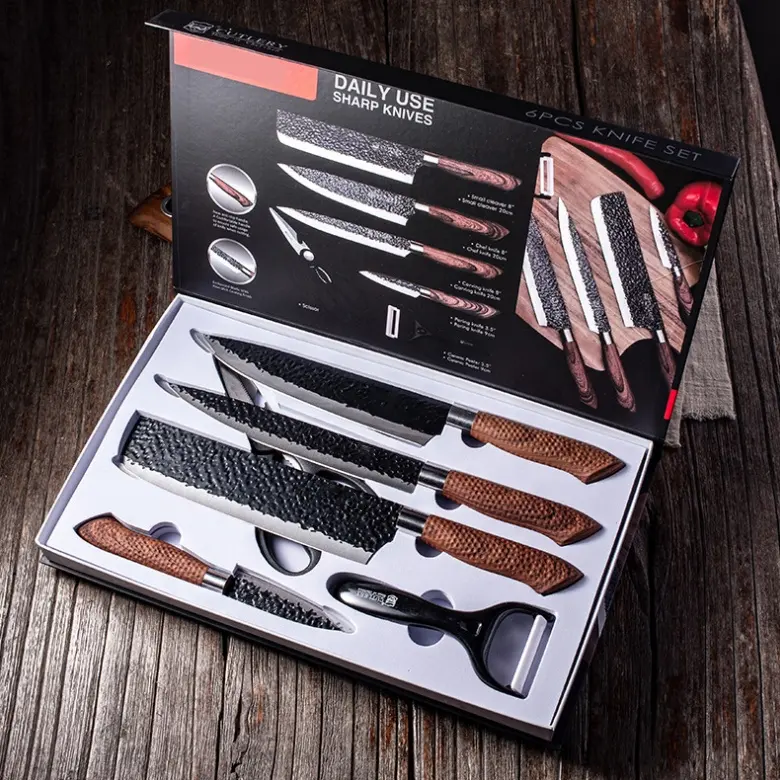 6 Stück Edelstahl Küchenmesser set Koch Antihaft mantel Geschenk box Geschmiedete Messer