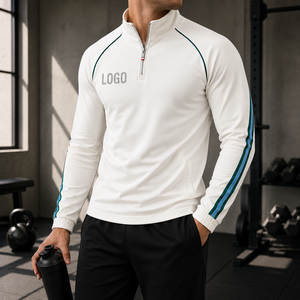 <b>Men's</b> Quarter-Zip <b>Pullover</b> Sweatshirt Solid Color Contrast Stripe Front Logo Regular Fit All Seasons Lightweight Breathable - Product Image 2