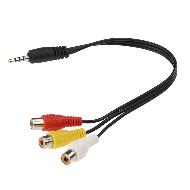 3.5mm 4-Pole Male Jack to 3 RCA Female Plug Adapter Audio Converter Video AV Cable Splitter Wire Cord