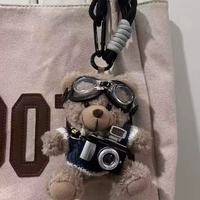 Porte-clés en peluche ours mignon avec appareil photo flash, breloque de sac, pendentif de sac à dos, jouet en peluche pour couple, cadeau créatif