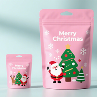 Pochette d'Emballage Biodégradable Rose pour Snack de Noël, avec Poignée, Fermeture Éclair et Logo Personnalisé