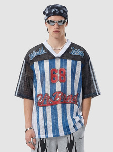 T-<span class=keywords><strong>shirt</strong></span> ample pour homme à col en V, imprimé numérique, respirant, en maille, style <span class=keywords><strong>vintage</strong></span> streetwear, tendance, élégant, séchage rapide - Product Image 3
