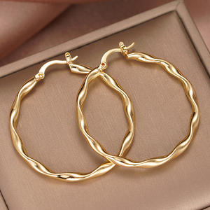 Golden <b>Hoop</b> <b>Earrings</b> 18K Solid Gold Classic Twist Design Unisex Everyday Wear Jewelry <b>Fine</b> <b>Earrings</b> - Product Image 4