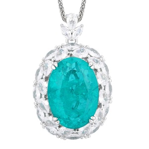 Collier pendentif en cuivre écologique de haute qualité, imitation émeraude ovale 18*25mm, zircone cubique, pour femmes, à porter au quotidien - Product Image 1