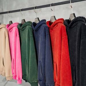 Free Size Cotton Blank Washed Vintage Distressed Long Sleeve Winter Hooded Pink Cotton Cheap Wholesale Men's Hoodies - Product Image 2