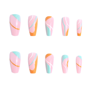 <span class=keywords><strong>Ongles</strong></span> longs tendance Y2K, style ballerine, à presser, orange <span class=keywords><strong>turquoise</strong></span>, ligne française ondulée, couverture complète, <span class=keywords><strong>faux</strong></span> <span class=keywords><strong>ongles</strong></span> réutilisables, manucure pour femmes - Product Image 6
