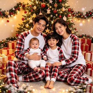 Set Pigiama Coordinato Famiglia Natale 2026 in Poliestere per Sublimazione, Pigiami Donna Personalizzabili, Abbigliamento Coordinato Famiglia - Product Image 1