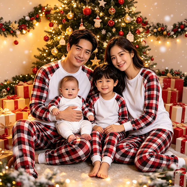 2026 Christmas Family Matching Pajamas Set Polyester Blank Sublimation Women Sleepwear Custom Print Family Matching Loungewear