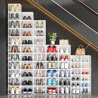 Boîte de rangement pour chaussures en plastique transparent acrylique, géante, empilable, pliable, de forme rectangulaire, en matériau PP pour l'organisation des chaussures