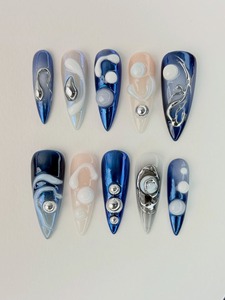 <span class=keywords><strong>Uñas</strong></span> Postizas 3D con Diseño Floral y Ojo <span class=keywords><strong>de</strong></span> Gato, Estilo Verano 2026, Conchas Azules del Océano, <span class=keywords><strong>Uñas</strong></span> Acrílicas Largas Tipo Stiletto, Cobertura Completa - Product Image 6