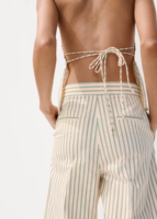 Fabricant OEM ODM de vêtements de plage pour femmes, ensemble deux pièces en lin rayé, haut halter et pantalon large