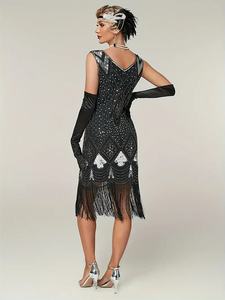1920er Jahre Great Gatsby Vintage Perlen Pailletten Quasten Flapper Abendkleid Übergröße Cocktail Sexy Ballkleid - Product Image 6