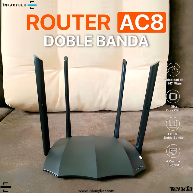 Cheap Refurbished Tenda AC8 Dual Band 1200M RJ45 Wireless Router with 4 High Gain Antennas Power Adapter 12 Months Warranty