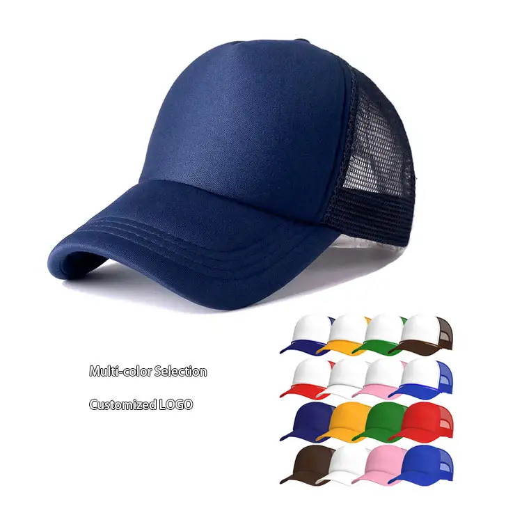 Custom Trucker Hat Foam Blank Mesh Cap Hip Hop Blue Trucker Hat With Custom Logo