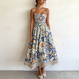 Damen Sommerkleid mit Blumenmuster, V-Ausschnitt, Spaghettiträgern, Boho-Strand-Maxikleid, elegant für den Alltag, Xuanzhige - Product Image 1