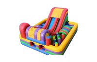 Château gonflable commercial multicolore avec toboggan, jeu de défis pour enfants en PVC, idéal pour les fêtes en extérieur et la location, modèle de jeu gonflable amusant