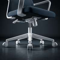Chaise de bureau moderne en maille bleu foncé avec cadre robuste blanc et accoudoirs intégrés pour bureau créatif