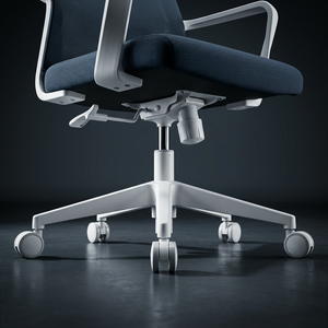<span class=keywords><strong>Chaise</strong></span> de bureau moderne en maille bleu foncé avec cadre robuste blanc et accoudoirs intégrés pour bureau créatif - Product Image 4