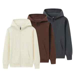 Jersey con capucha y cremallera para hombre de alta calidad, 350g, gran tamaño, 100% algodón, patrón liso personalizado, peso pesado, en blanco, talla XL - Product Image 3