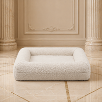 Lit pour chien de luxe, crème neutre, orthopédique, mousse à mémoire de forme, imperméable, housse en lin amovible et lavable, mobilier haut de gamme pour animaux de compagnie
