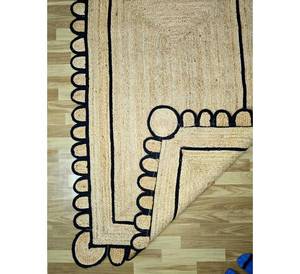 Alfombra de Yute Natural con Borde Negro Festoneado, Tejido Plano, Estilo Bohemio, Rectangular, para Sala de Estar - Product Image 2