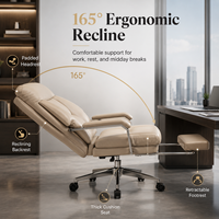 Chaise de bureau en cuir à dossier haut avec repose-pieds rétractable, chaise de patron pivotante inclinable, réglable en hauteur pour la maison et le bureau