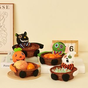 Vente en gros de décorations de fête d'Halloween Paniers à bonbons de Pâques Poupées en rotin Chats noirs Citrouilles et fantômes en posture étreinte - Product Image 2