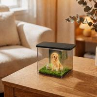 Scatola commemorativa digitale olografica quadrata moderna in acrilico all'ingrosso per animali domestici, proiezione olografica 3D personalizzata per cani, gatti e altri animali domestici