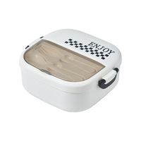 Boîte à lunch portable réutilisable et écologique en PP à 3 compartiments, à motif quadrillé, pour l'école, le bureau, les adultes, avec ustensiles et fermeture à clip
