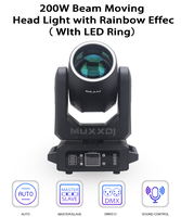 Muxxdj Beam 200W LED Rainbow avec anneau LED, lumière de scène pour DJ, événements, discothèques, clubs, 18 prismes, tête mobile