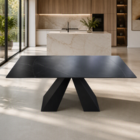 Table à manger extensible de luxe en marbre, cadre métallique rectangulaire, mobilier moderne pour hôtel, appartement, salon, résistant à la corrosion