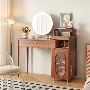 Coiffeuse en bois extensible moderne et simple avec miroir led - Product Image 4