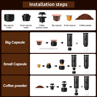 Machine à Café à Capsules Portable 3-en-1 Extraction d'Espresso pour Dosettes Compatibles Nespresso pour Voyage, Extérieur, Voiture et Usage Domestique