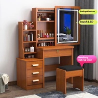 Coiffeuse au design minimaliste moderne avec éclairage LED, petite table de maquillage pour chambre à coucher, miroir coulissant et tiroirs de rangement, transfrontalier