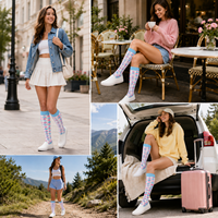 Chaussettes de compression mi-hautes à motif Argyle rose et bleu pour le pickleball, la course à pied, les sports, les voyages et le quotidien