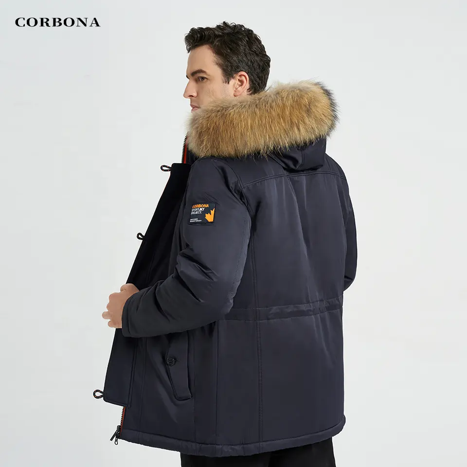 Corbona N3b Type Winter Parka Heren Jas Lange Oversized Echt Bont Capuchon Mannelijke Jassen Gewatteerde Fleece Merk Doeken