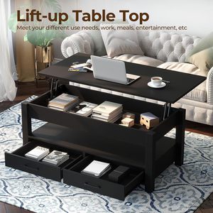 Table basse relevable moderne SENYU avec tiroirs de rangement et étagère ouverte, plateau en bois, meubles de salon - Product Image 6