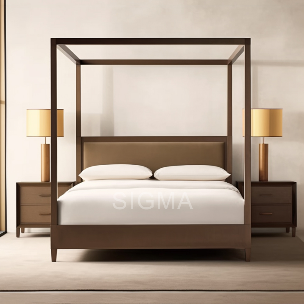 High-end home Indoor furniture set luxury comfortable Handcrafted wooden frame beds canopy bed