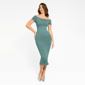 Hexin Shapewear Mujer Seamless Midi Bodycon Vestido Body Shaper con patrón sólido Sexy Nuevo diseño Verified Pro Venta al por mayor - Product Image 4