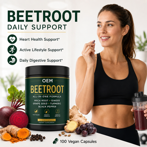 Cápsulas de Remolacha OEM 6 <span class=keywords><strong>en</strong></span> 1 con Raíz de Maca, <span class=keywords><strong>Jengibre</strong></span>, Cúrcuma, Semilla de Uva, Pimienta Negra, Suplemento Vegano para Energía Cardíaca y Apoyo Inmunológico - Product Image 2