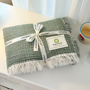 Couverture en coton pur multi-spécifications moderne, confortable, pour l'été, climatisation, franges, couleur unie, pour <span class=keywords><strong>lit</strong></span>, canapé, bureau - Product Image 2