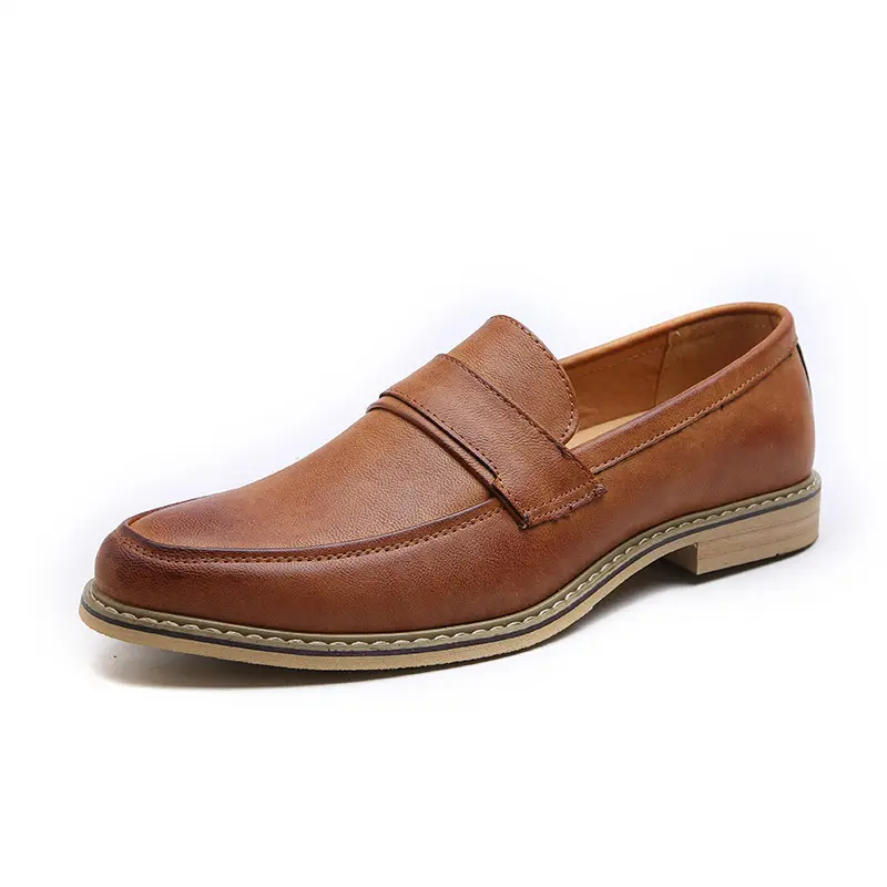 Stylish Italian casual men's fashion slip on large size brown formal office double strap leather dress oxford loafers monk shoes