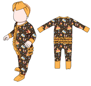 Nuevo diseño <span class=keywords><strong>de</strong></span> pijamas <span class=keywords><strong>de</strong></span> bambú para niñas, manga larga, cuello redondo, lujoso bebé, mono acogedor y suave con volantes en el trasero - Product Image 6