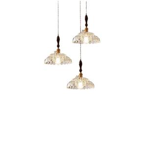 Lustre en verre floral français, base en bois de noyer, lampe en laiton rétro japonaise, éclairage suspendu tendance pour restaurant, bar, maison d'hôtes - Product Image 3